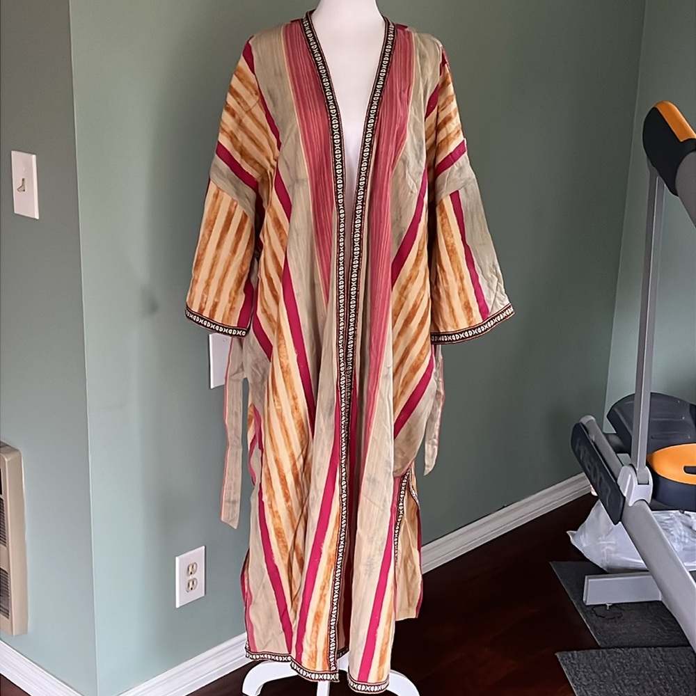Free People Intimately Free Meadowsweet Kimono Robe Cotton Striped Embroidered - Picture 5 of 13